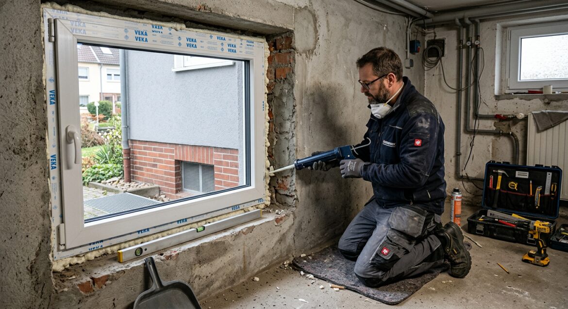Kellerfenster einbauen – Heimwerker installiert Kunststofffenster im Keller