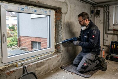 Kellerfenster einbauen – Heimwerker installiert Kunststofffenster im Keller
